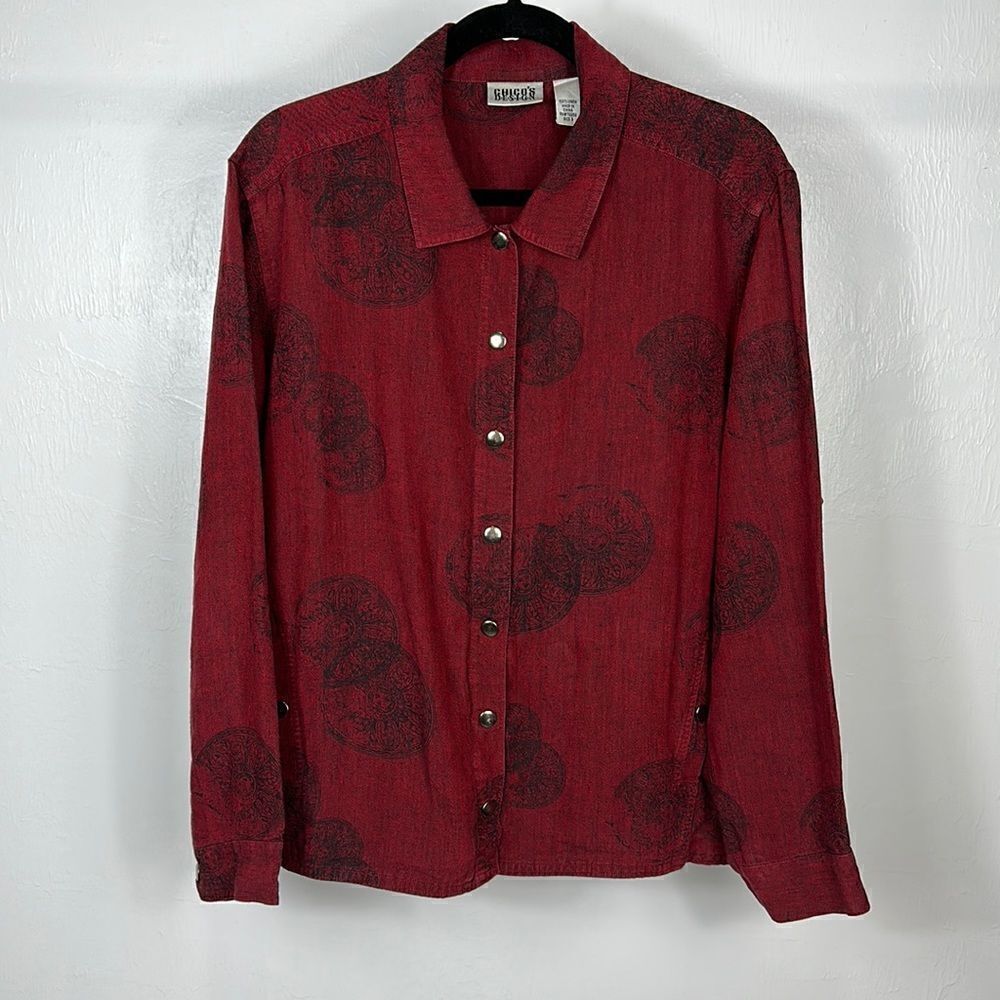 Chico’s Design Linen Burgundy Color Button Front Light Jacket Size XL